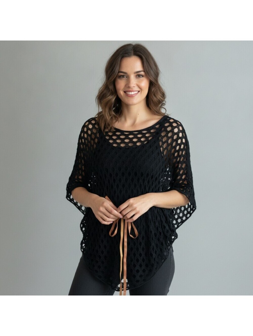 NWT Italy Moda Women's 90s Grunge Black Open Knit Crochet Top S/M Bohemian